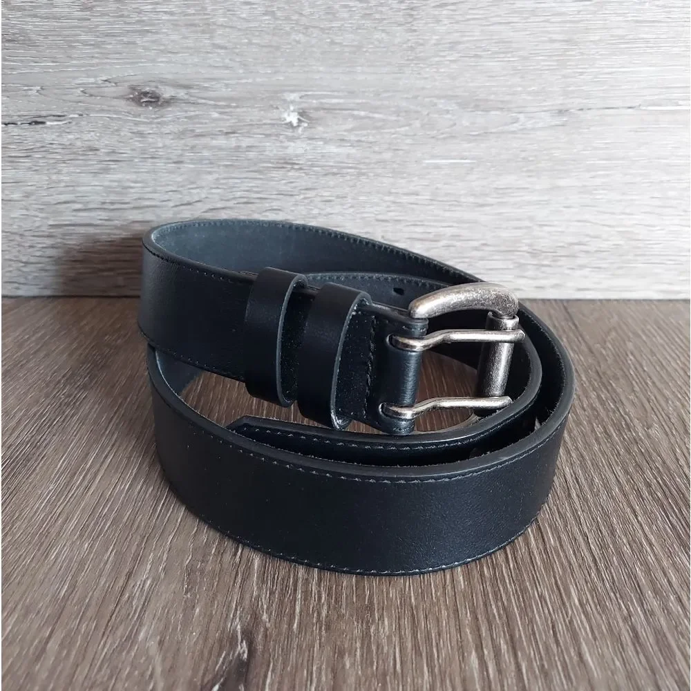 Black Belt Double Prong Buckle Size Medium Faux Leather